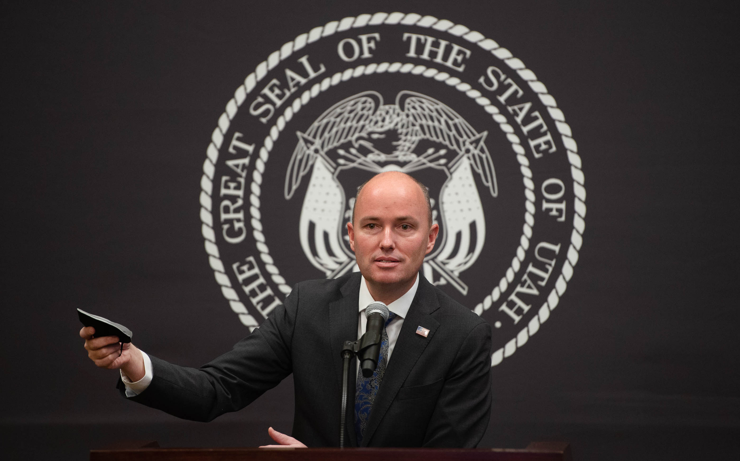 Gov. Spencer Cox speaks at a COVD-19 briefing at the Capitol in Salt Lake City on Thursday, Feb. 25, 2021.