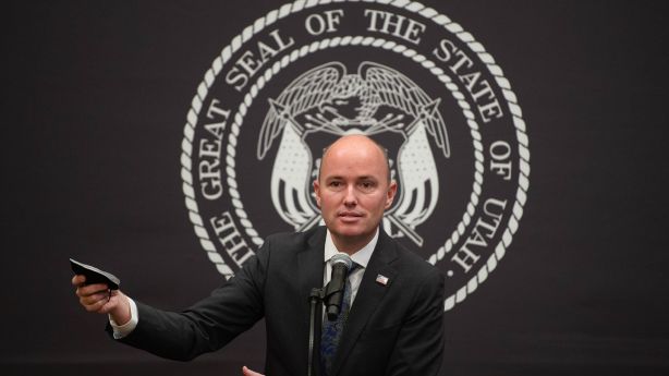 Gov. Spencer Cox speaks at a COVD-19 briefing at the Capitol in Salt Lake City on Thursday, Feb. 25, 2021.