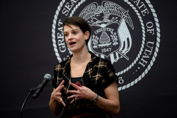 State epidemiologist Dr. Angela Dunn speaks at a COVD-19 briefing at the Capitol in Salt Lake City on Thursday, Feb. 25, 2021.