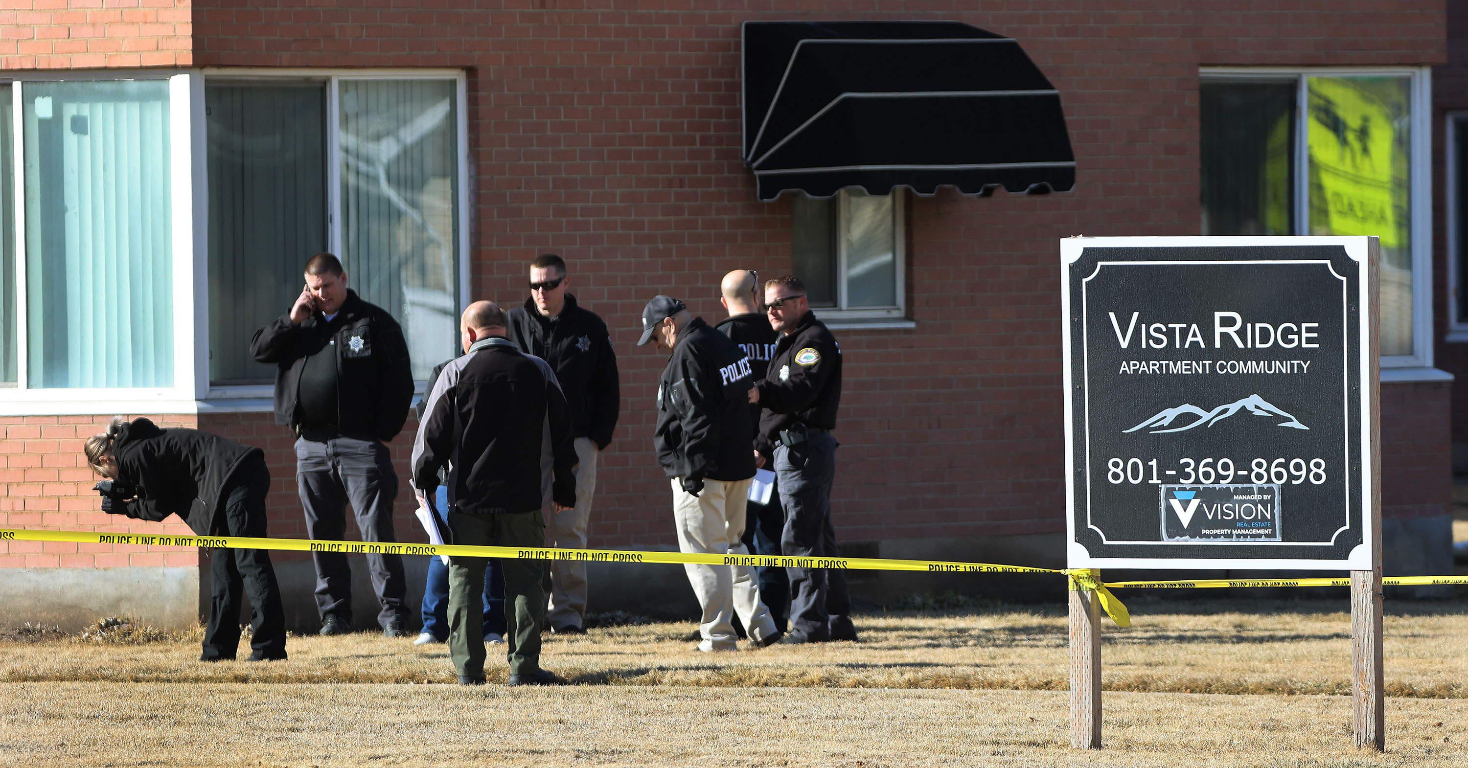 Provo police investigate after a Provo police officer was injured during an exchange of gunfire with a man at Vista Ridge Apartment Community in Provo on Feb. 25. 