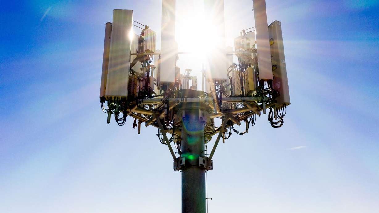A cell tower in Salt Lake City is pictured on Thursday,
Feb. 25, 2021.