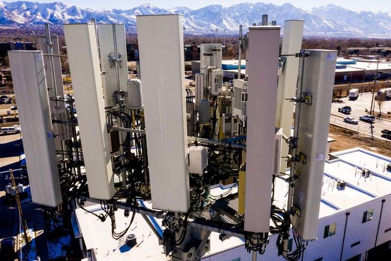 A cell tower in Salt Lake City is pictured on Thursday,
Feb. 25, 2021.