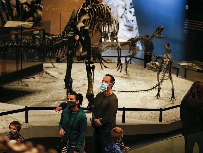 People tour the Natural History Museum of Utah in Salt
Lake City on Friday, Feb. 19, 2021.
