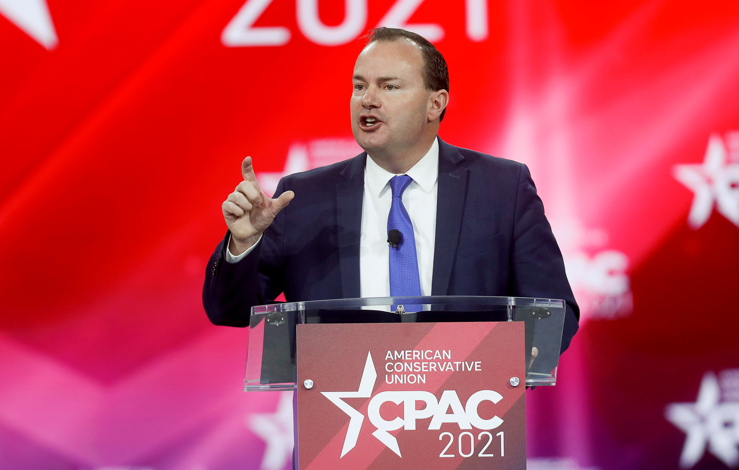 U.S. Sen. Mike Lee of Utah speaks at the Conservative Political Action Conference (CPAC) in Orlando, Florida, Feb. 26, 2021.