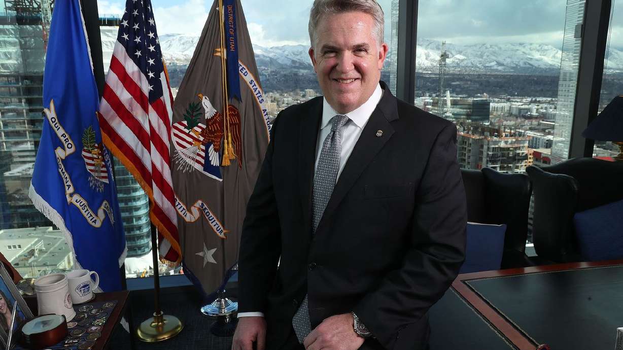 U.S. Attorney John Huber poses for a photo in his
office in Salt Lake City on Wednesday, Feb. 24, 2021. Huber is
resigning at the end of February.