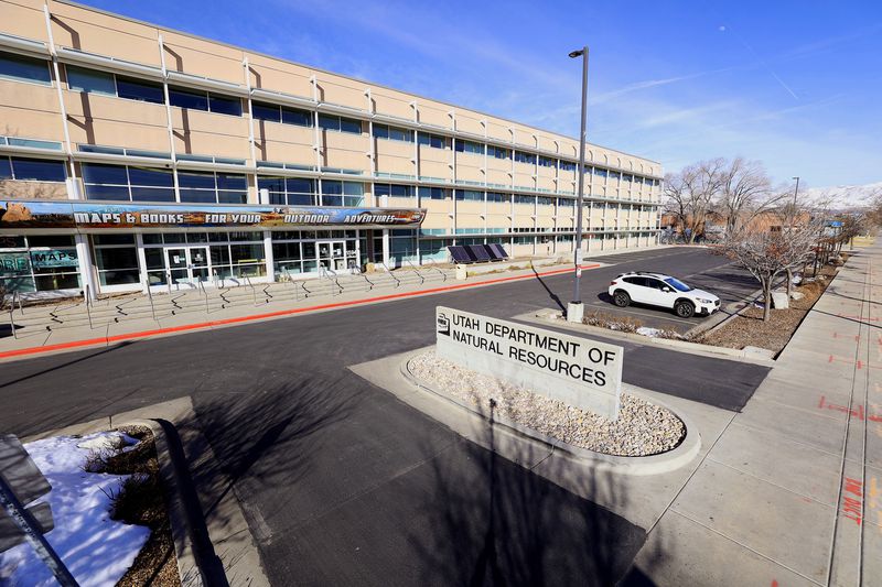 The parking lot at the Utah Department of Natural Resources in Salt Lake City is nearly empty on Monday, Feb. 22,
2021.