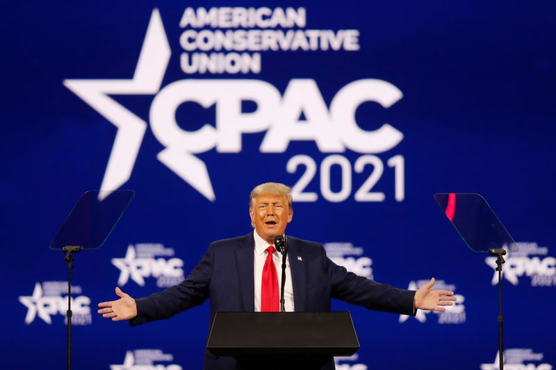 Former U.S. President Donald Trump speaks at the Conservative Political Action Conference in Orlando, Florida, U.S. February 28, 2021. REUTERS/Joe Skipper