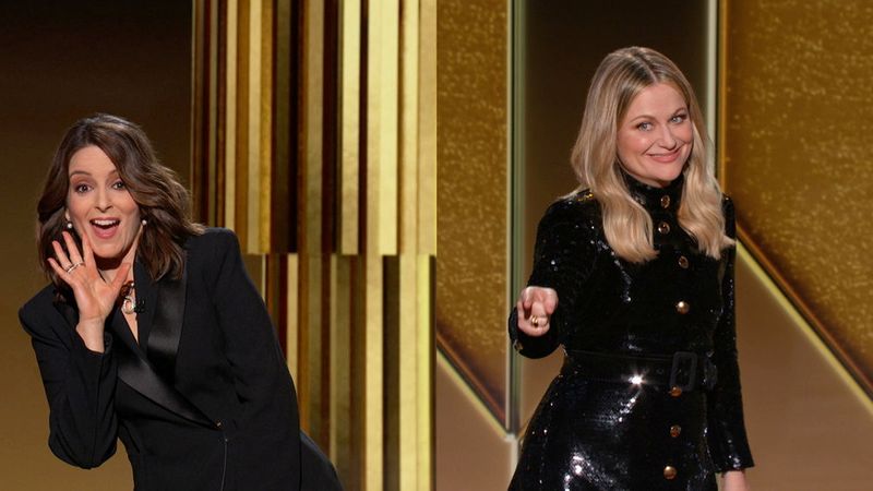 Hosts Tina Fey (L) and Amy Poehler are seen in this handout screen grab from the 78th Annual Golden Globe Awards, in Beverly Hills, California, U.S., February 28, 2021. NBC Handout/via REUTERS