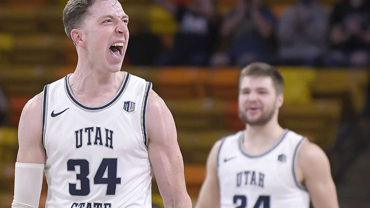 Justin Bean against Nevada, Sunday, Feb. 28, 2021 in Logan.