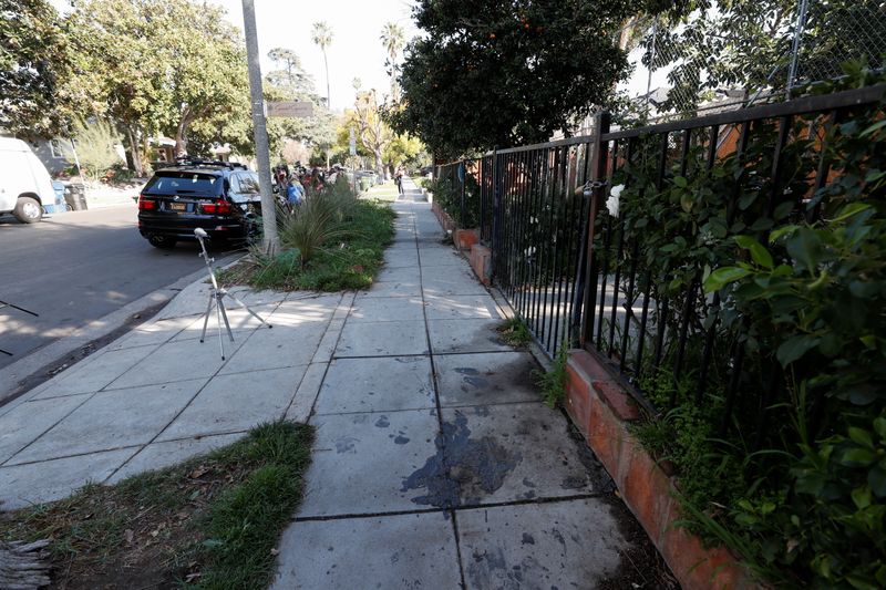A view of the site where Lady Gaga's dog walker was shot and two of her dogs were stolen in Los Angeles, California, U.S. February 25, 2021. REUTERS/Mario Anzuoni