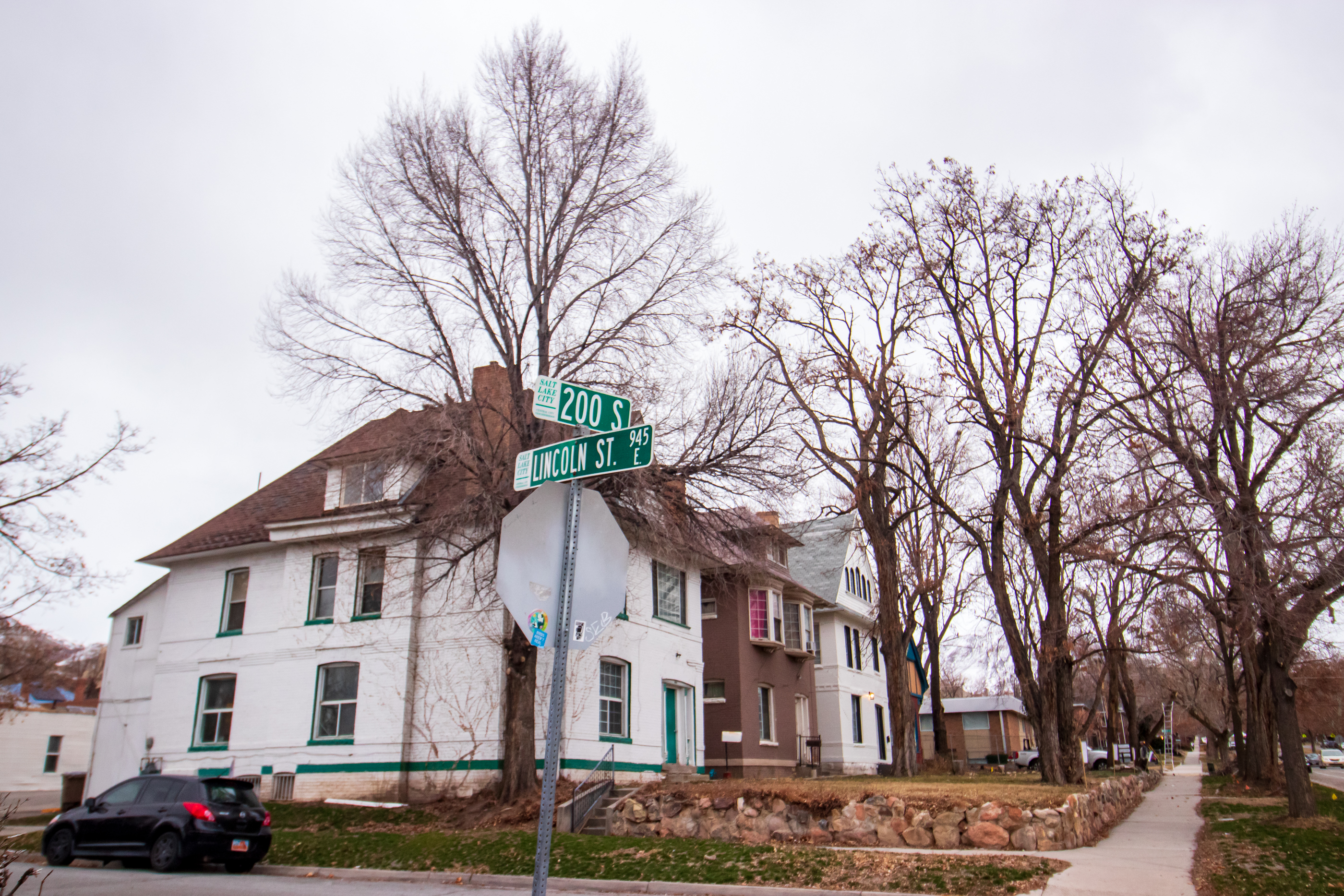 A photo of the four homes on 200 South near Lincoln Street in Salt Lake City considered for demolition on Friday, Feb. 26, 2021. The four homes were constructed in the 1890s, according to historians.