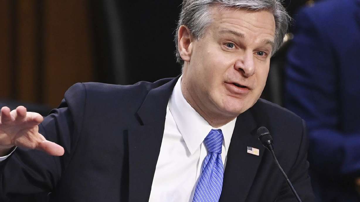 FBI Director Christopher Wray testifies before the
Senate Judiciary Committee on Capitol Hill in Washington on
Tuesday, March 2, 2021.