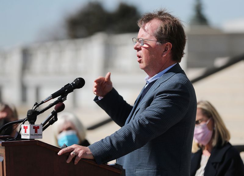 Clark Ivory discusses a public-private partnership to help address homelessness and affordable housing during a press conference outside of the Capitol in Salt Lake City on Wednesday, March 3, 2021.
