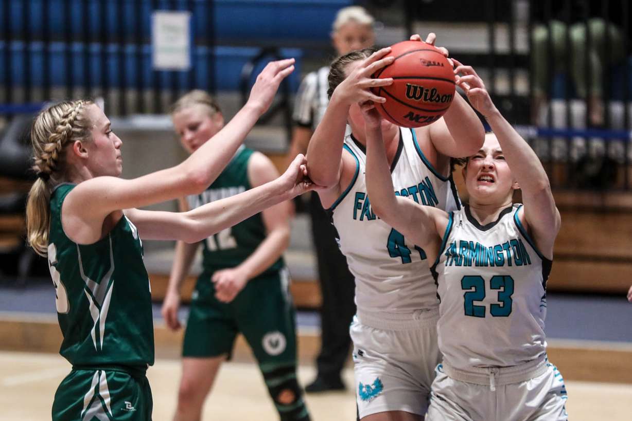 Olympus and Farmington compete in the 5A girls basketball state semifinals at Salt Lake Community College in Salt Lake City on Friday, March 5, 2021