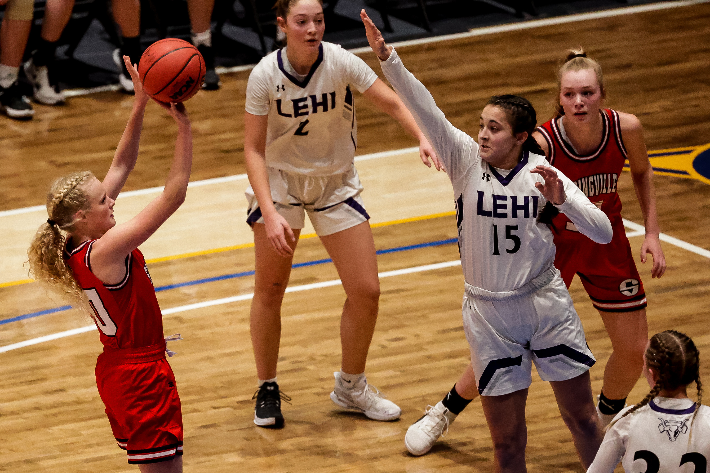Springville and Lehi compete in a 5A girls basketball semifinal game at Salt Lake Community College in Taylorsville on Friday, March 5, 2021.