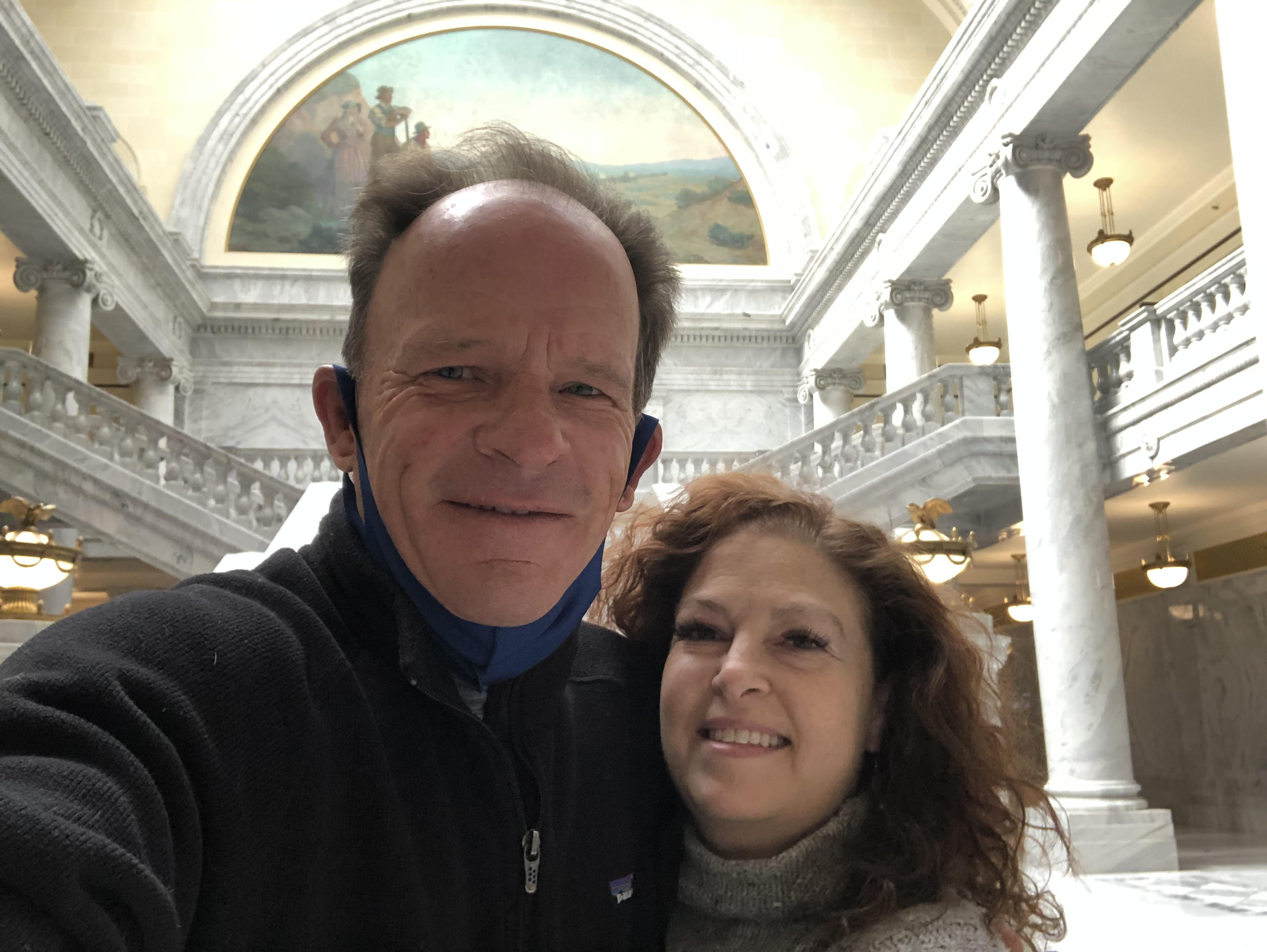 This is the last picture of Allyson Gamble with her husband, Jim Gamble. They took this selfie a couple of weeks before her death on a weekend when she needed to be at the Capitol for work, but while it was still closed to the public.