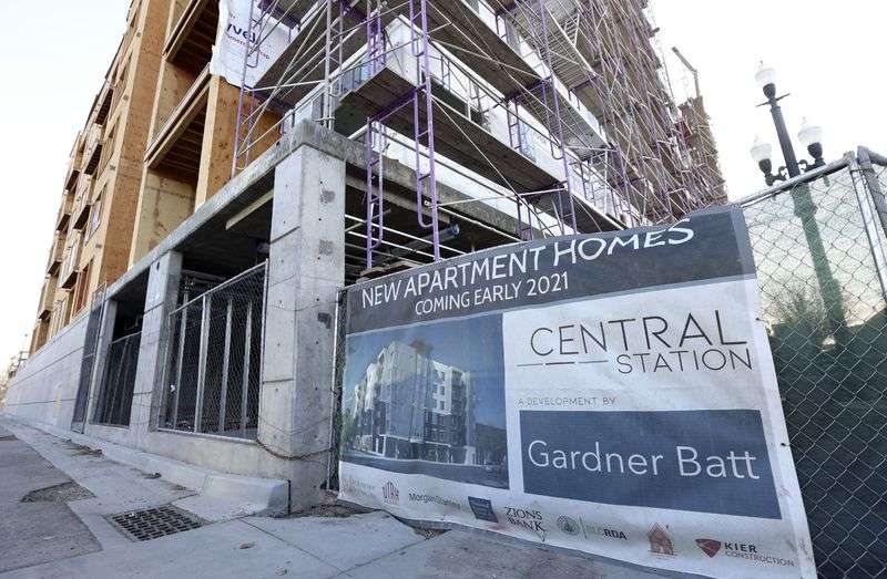 Kier Construction continues work on Central Station, a
development by Gardner Batt, at 549 W. 200 South in Salt Lake City
on Tuesday, March 2, 2021. The 65-unit affordable apartment
community will have studio, one-, two-, three- and four-bedroom
apartments.