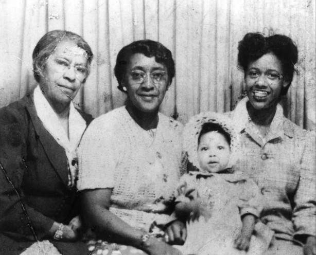 A photo of four generations of a Utah family. From left to right: Martha J Perkins Howell, Mary Lucille Perkins Bankhead, Ruth H. Jackson, and Juanita Spillman in this undated photo.