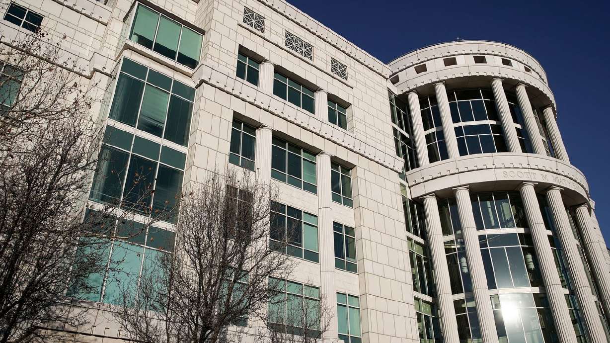 The Scott M. Matheson Courthouse in Salt Lake City is
pictured on Wednesday, Feb. 19, 2020. A former manager with the
Utah Division of Parks and Recreation was charged Tuesday, March 9,
2021, with contracting his own private company with state paving
projects and in some cases not completing the work.