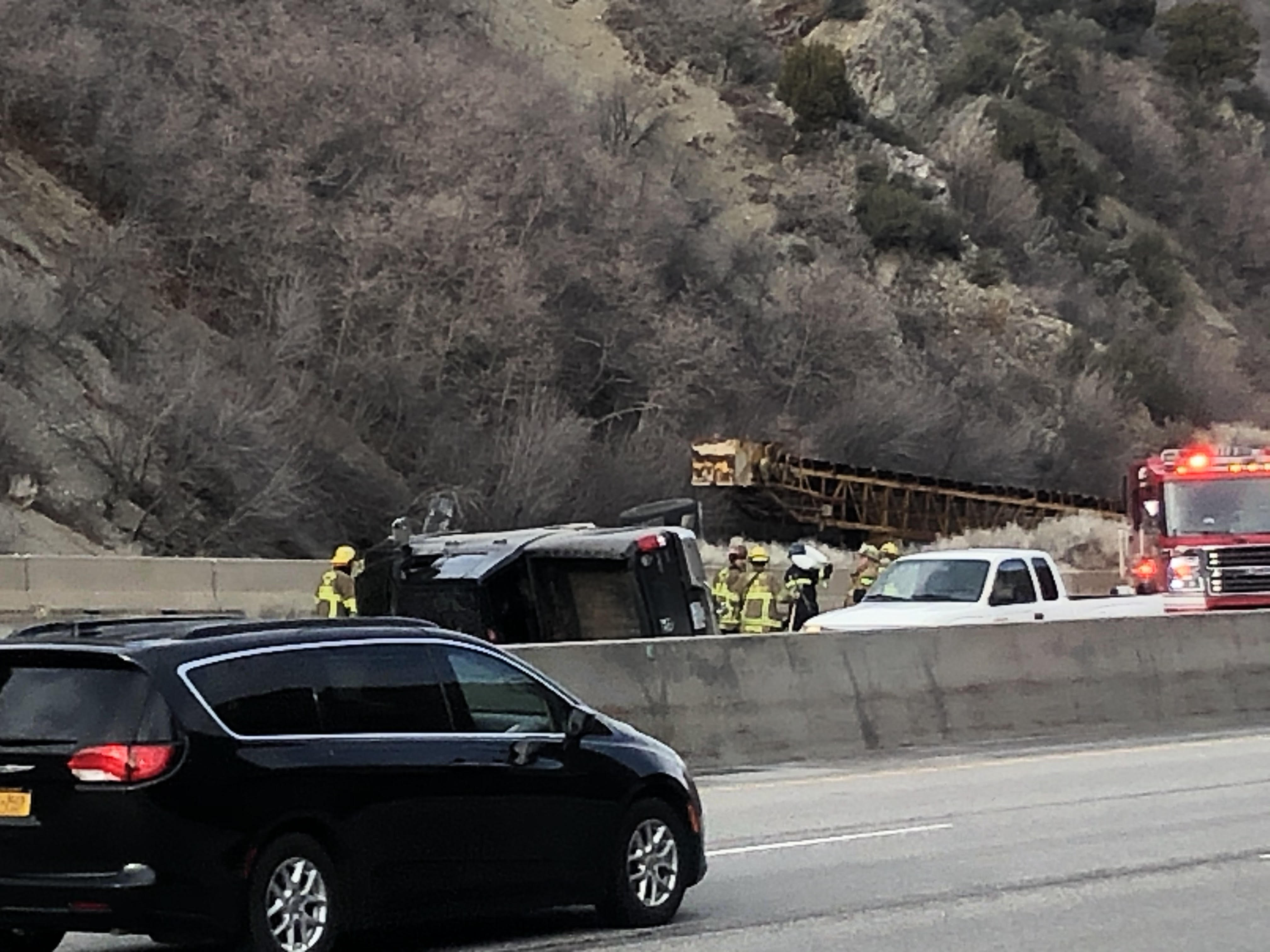 Hazardous material crews responded to a crash Wednesday on I-80 after a pickup truck rolled near the quarry of Parleys Canyon and its diesel fuel began leaking into a storm drain, the Utah Highway Patrol said.

