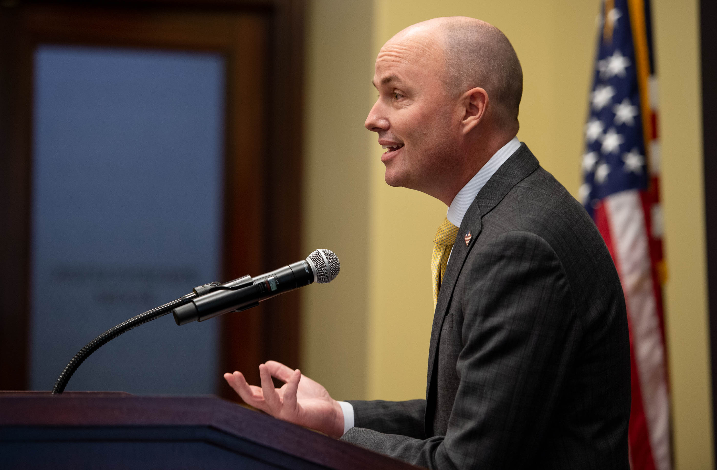 Gov. Spencer Cox provides updates on the ongoing pandemic during a news conference at the Capitol in Salt Lake City on Thursday, March 11, 2021.