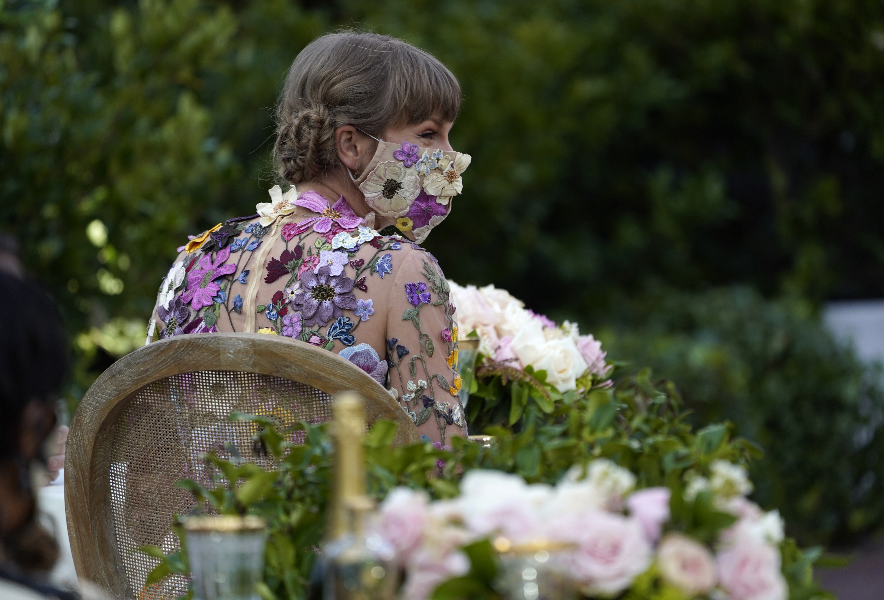 Taylor Swift appears in the audience at the 63rd annual Grammy Awards at the Los Angeles Convention Center on Sunday, March 14, 2021. (AP Photo/Chris Pizzello)