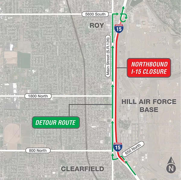 UDOT to close northbound I-15 between Clearfield and Roy overnight Monday