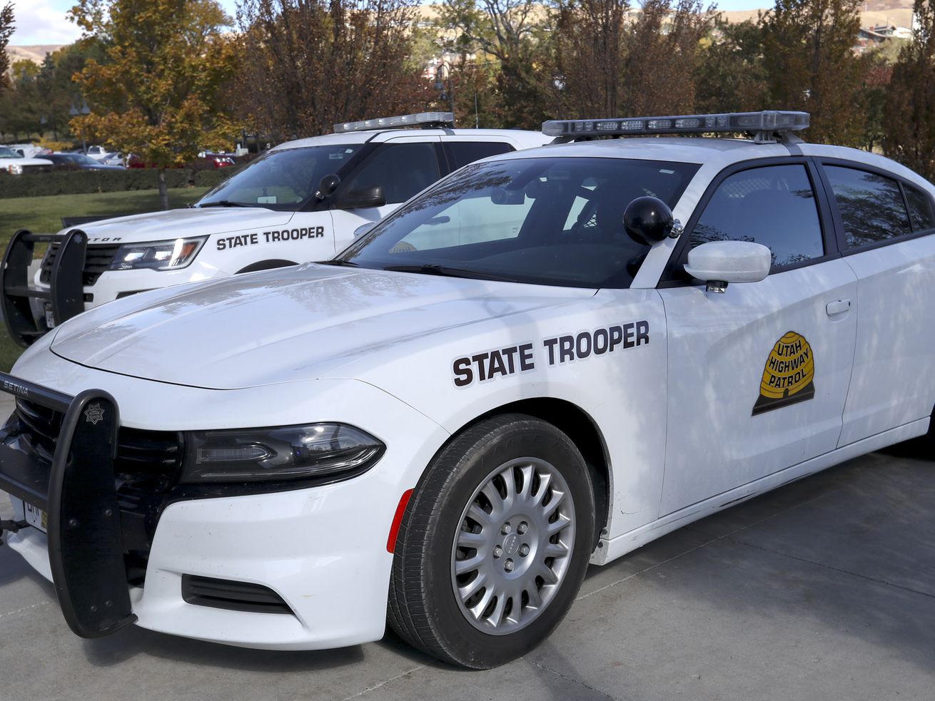 Utah Highway Patrol vehicles are pictured in Salt Lake
City on Thursday, Oct. 22, 2020.