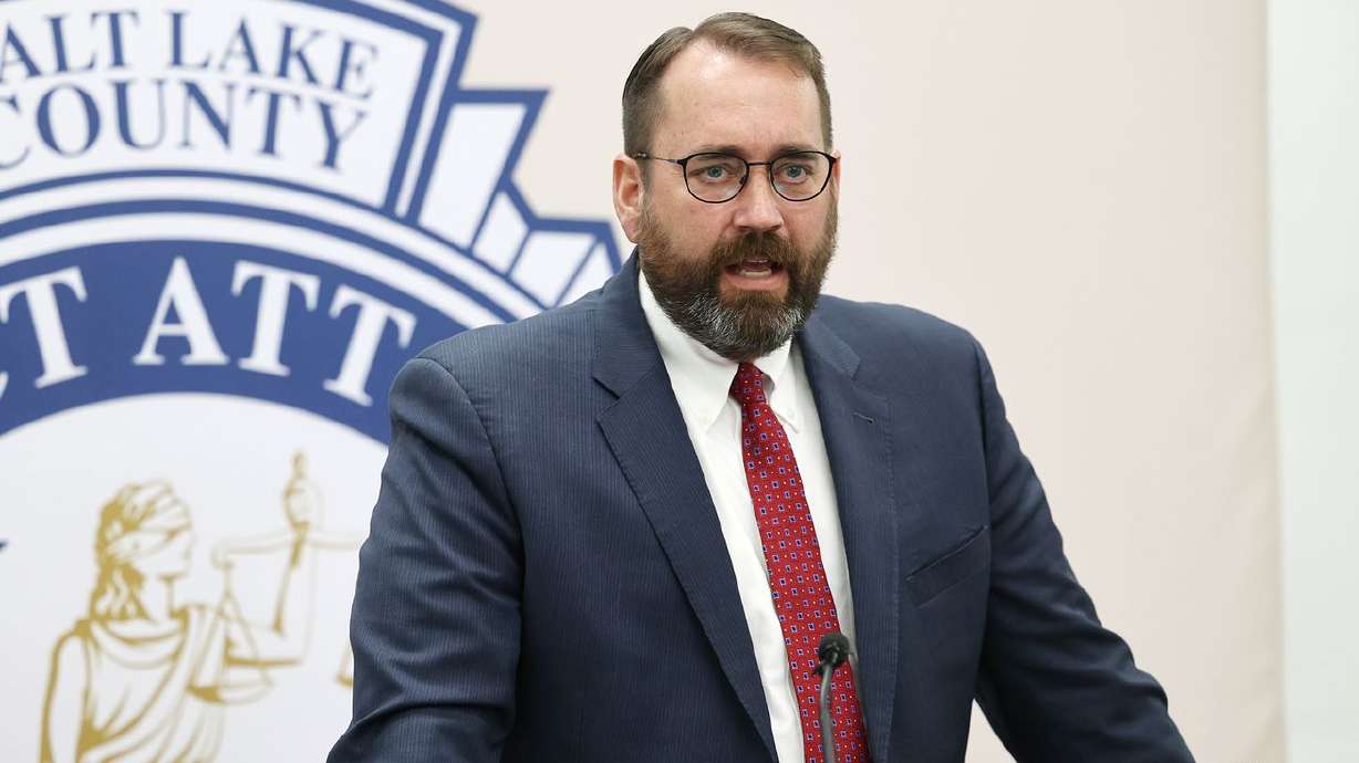 Utah County Attorney David Leavitt speaks during a
press conference in Salt Lake City on Monday, March 1, 2021.
Leavitt announced the formation of a conviction integrity unit on
Wednesday, March 17, 2021.