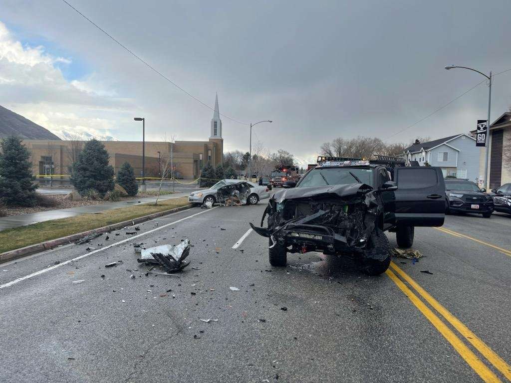 The aftermath of a crash on March 16, 2021. A Utah County Sheriff's Deputy pled guilty on Friday to negligent homicide, admitting to negligently causing the death of a BYU student in a crash.