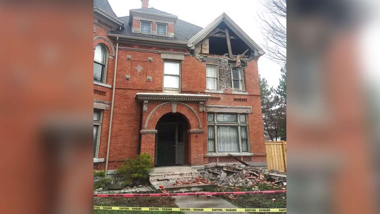 Damage to the Septimus Sears House in Salt Lake City following the earthquake on March 18, 2020. The damage was so severe that the home, constructed in 1896, was torn down.