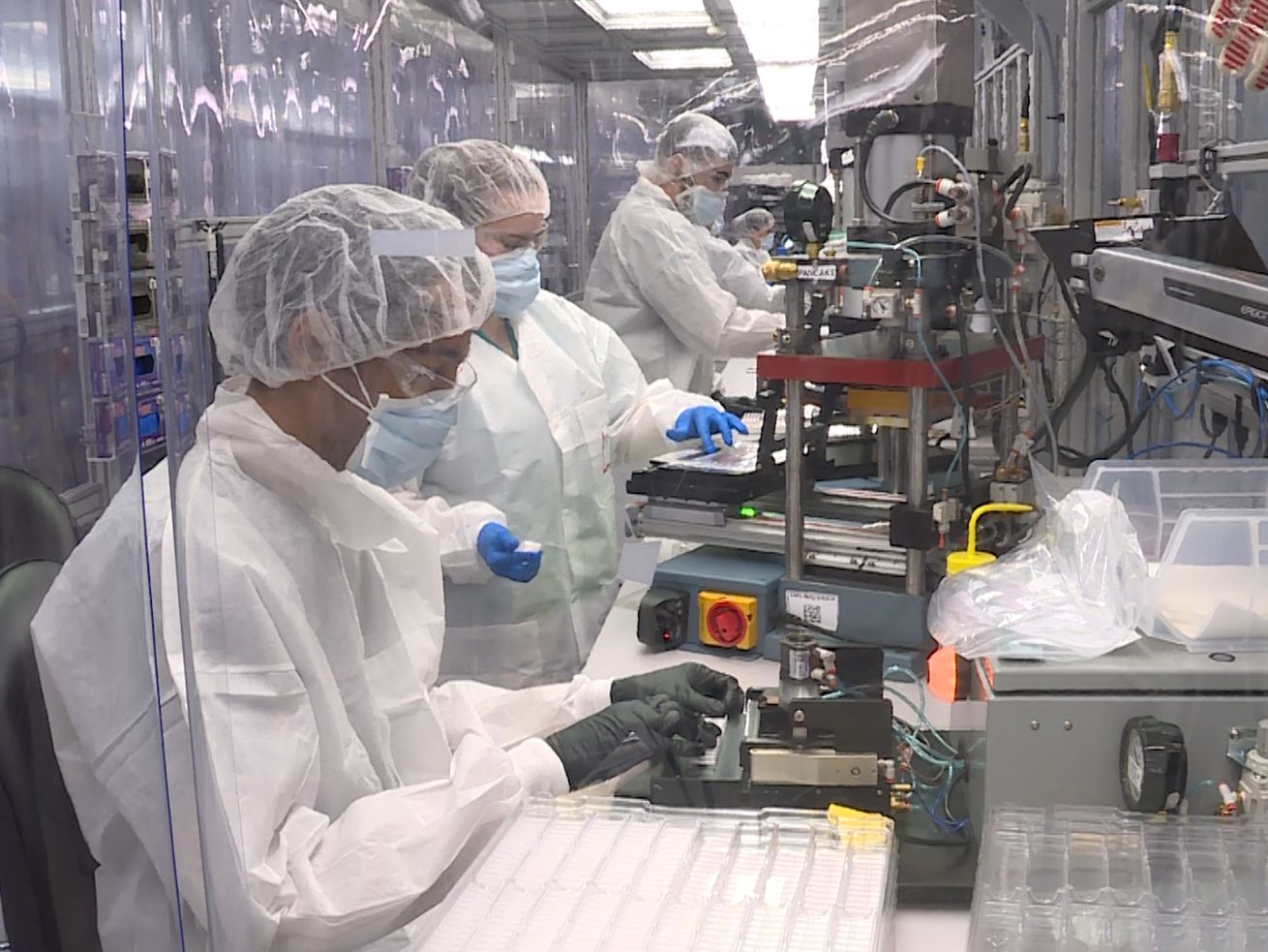 Employees at BioFire Diagnostic at Research Park in
Salt Lake City make test kits that doctors use to determine if
someone has the flu, a cold or another illness on Thursday, Jan.
25, 2018. On Wednesday, the company earned full FDA approval for
its COVID-19 test, the first of its kind in the U.S.