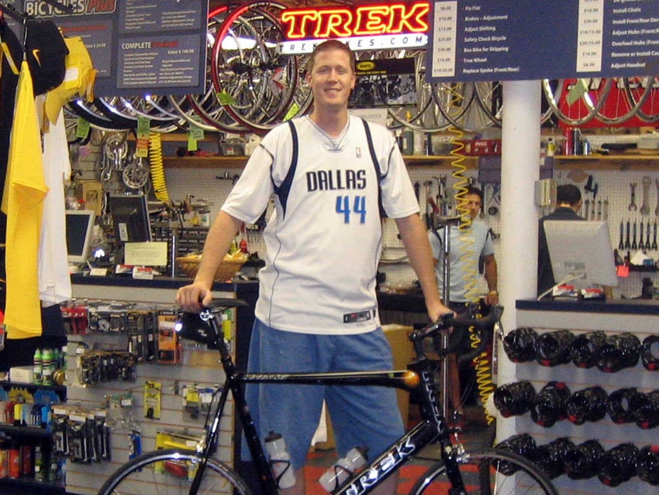 Shawn Bradley is pictured with his custom made $10,000
bicycle before it was stolen in a burglary in 2011. In January, the
former NBA and BYU player was paralyzed after a collision while
riding a bike near his home in St. George.