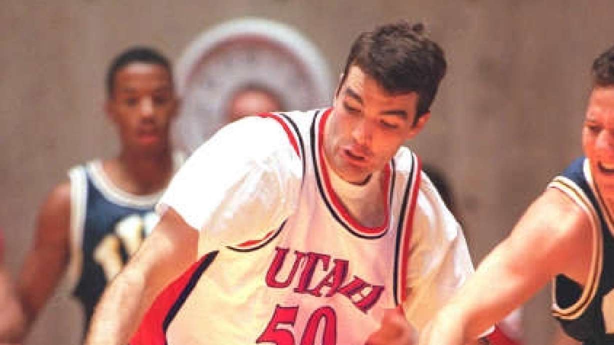 Utah's Alex Jensen races for a loose ball after he knocked it loose during a game at the Huntsman Center on Nov. 29, 1997. Jensen has been spending time with the Utah Jazz recently.