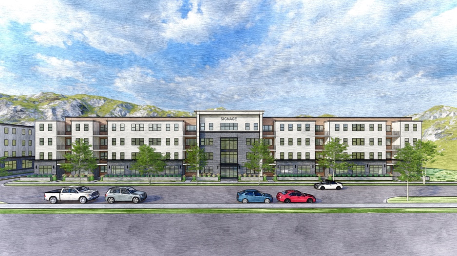 An artist rendering of some of the buildings that will be a part of The Mix at River's Edge.