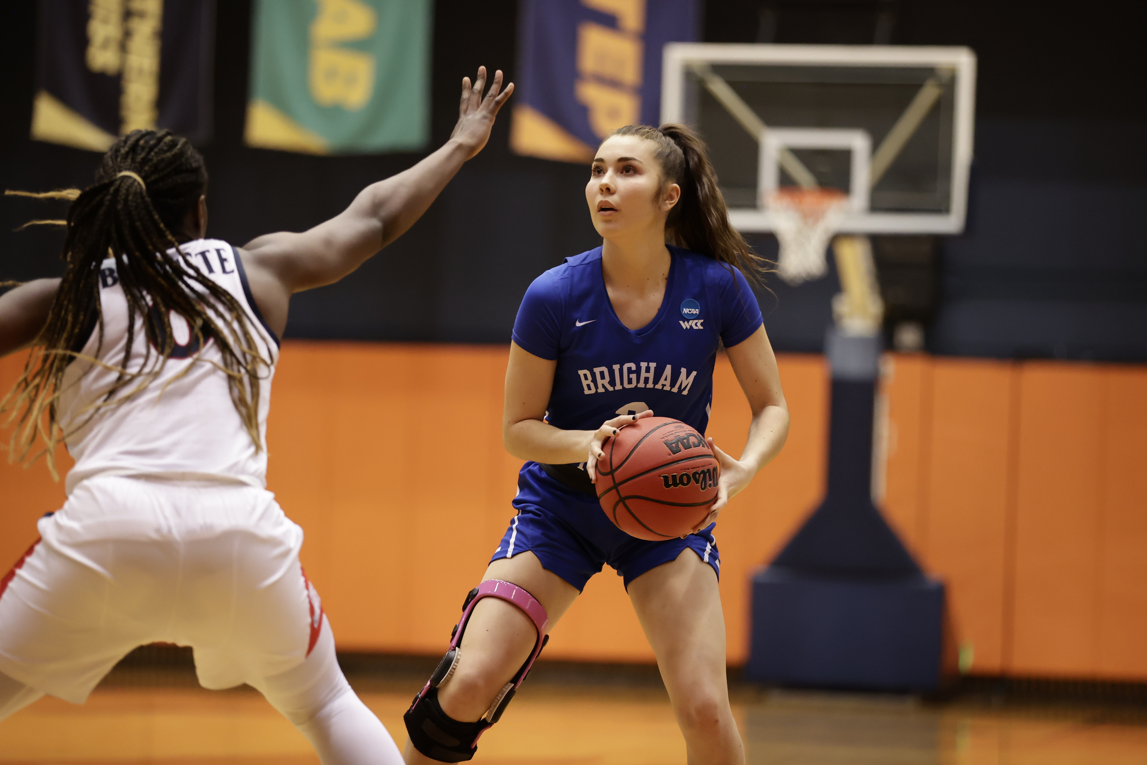 BYU guard Shaylee Gonzales looks for a shot against Arizona during an NCAA women's basketball tournament second-round game, Wednesday, March 24, 2021 at the UTSA Convocation Center in San Antonio, Texas.