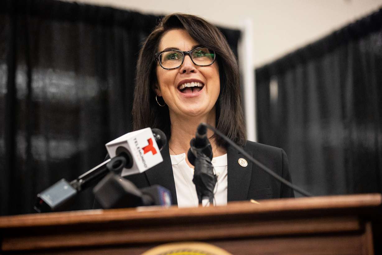 Lt. Gov. Deidre Henderson talks to journalists at a COVID-19 vaccination site run by the Utah County Health Department in Spanish Fork on Thursday, March 25, 2021.