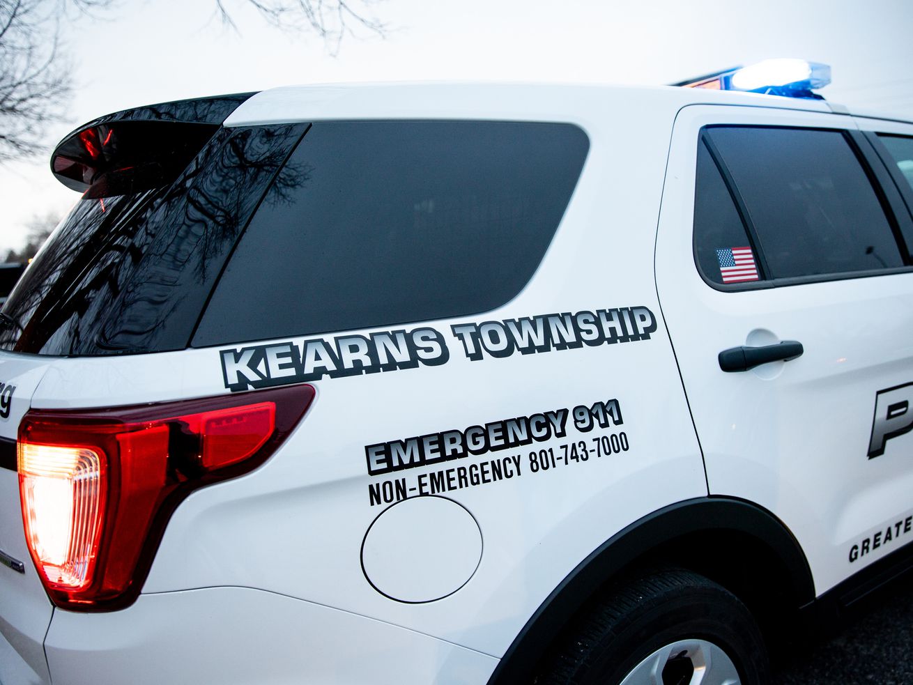 A Unified police vehicle is pictured in Kearns on March
9, 2021. A Murray man was charged Thursday with trying to cheer up
his friend who had broken up with his girlfriend by going to the
ex-girlfriend’s house in Kearns and shooting it.