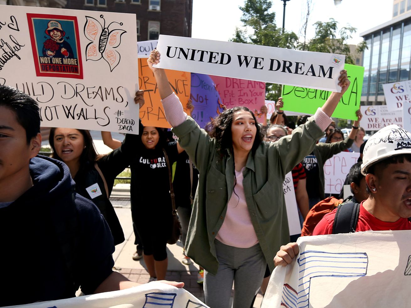 Deferred Action for Childhood Arrivals supporters,
including Xochitl Cornejo, center, march to the Capitol during the
"We Are All DREAMers” rally in Salt Lake City on Sept. 16, 2017.
Acknowledging that underrepresented students face "intractable
structural barriers as they work to access, persist and complete
higher education,” the Utah Board of Higher Education unanimously
approved a resolution Friday vowing to help "Dreamers” flourish.