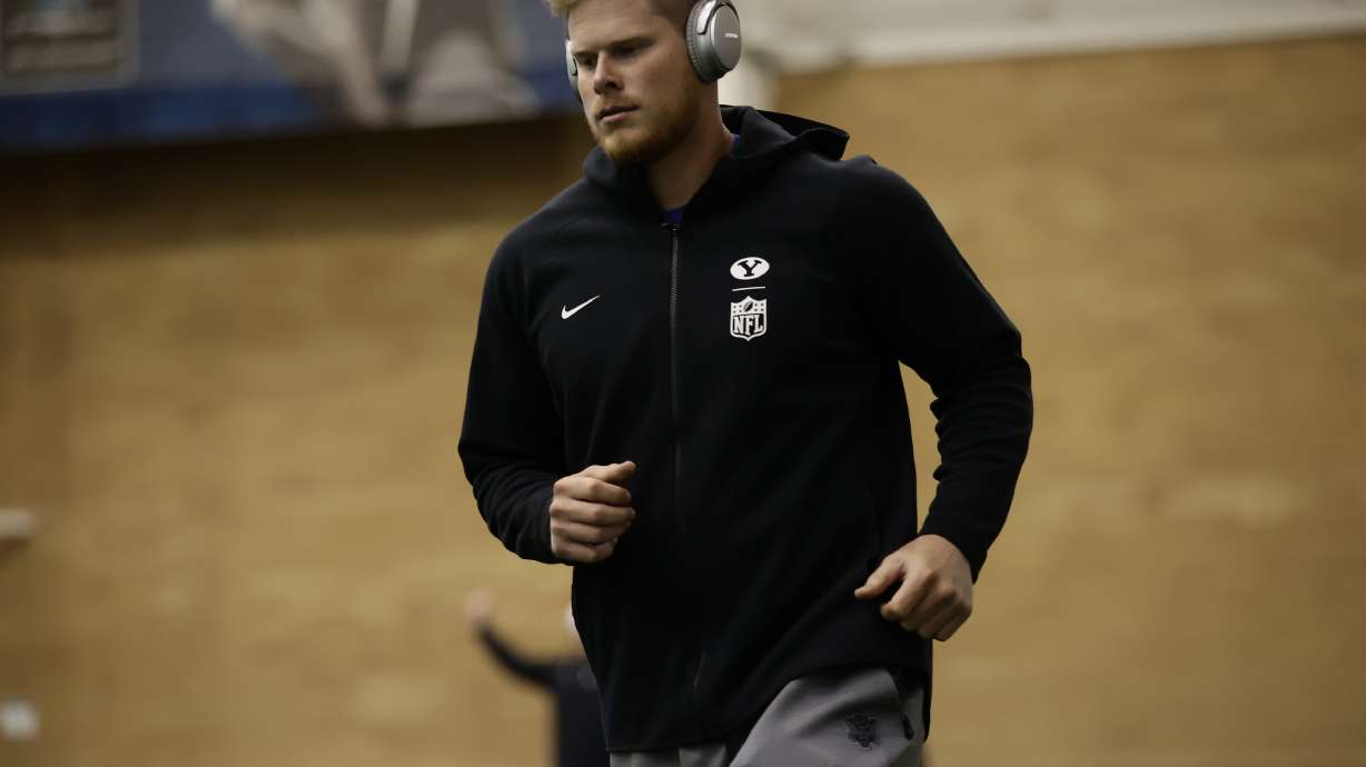 BYU tight end Matt Bushman during BYU's pro day, Friday, March 26, 2021 in Provo.