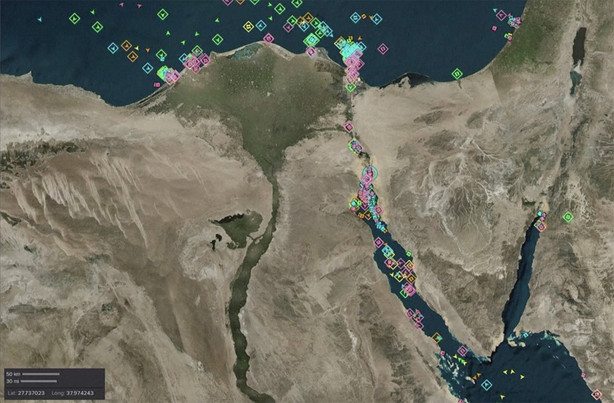 Graphics from a shipping tracking map showed the massive container ship blocking Egypt's Suez Canal after it had been partially refloated on Monday (March 29), according to the Suez Canal Authority (SCA).