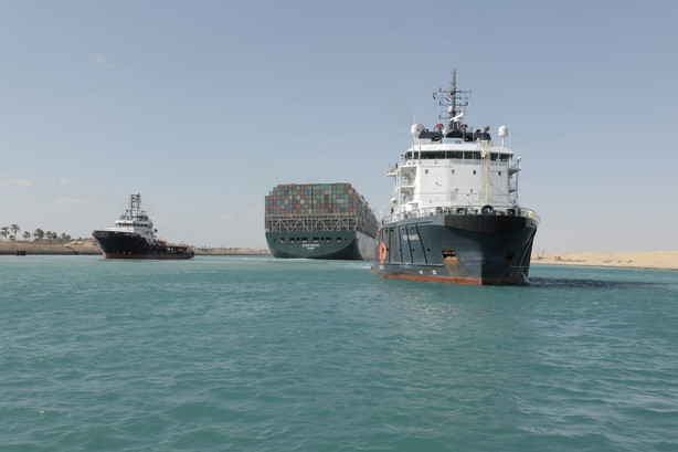 Ship Ever Given, one of the world's largest container ships, is seen after it was fully floated in Suez Canal, Egypt March 29, 2021.