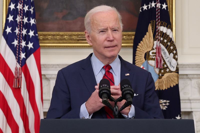 FILE PHOTO: U.S. President Joe Biden speaks about the mass shooting in Colorado from the State Dining Room at the White House in Washington, U.S., March 23, 2021. REUTERS/Jonathan Ernst