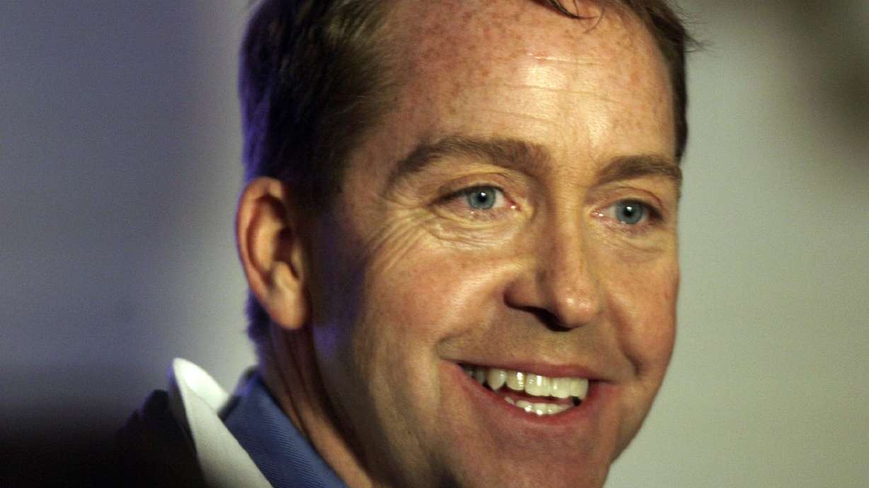 Olympic gold medalist Jimmy Shea smiles prior to Mitt
Romney speaking with 2002 SLOC volunteers and staff members at the
Grand Hall in Salt Lake City on Feb. 18, 2012. Shea is now faces
charges of aggravated sexual abuse of a child and sexual battery.