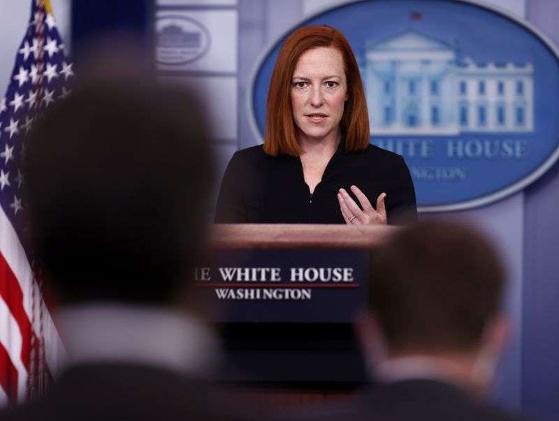 White House Press Secretary Jen Psaki holds the daily press briefing at the White House in Washington, U.S. March 30, 2021.  REUTERS/Jonathan Ernst