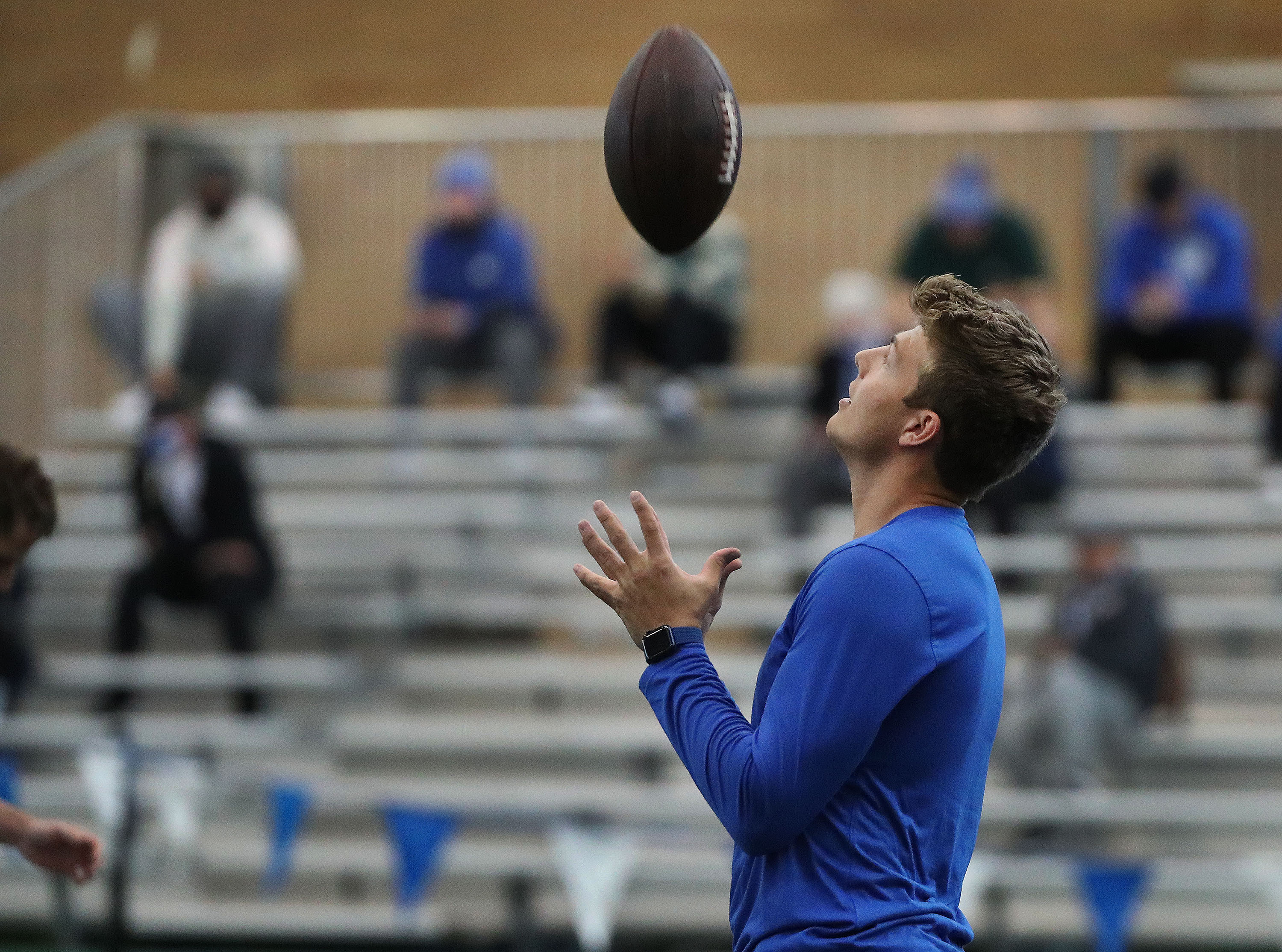 Quarterback Zach Wilson tosses the ball during BYU pro day in Provo on Friday, March 26, 2021.
