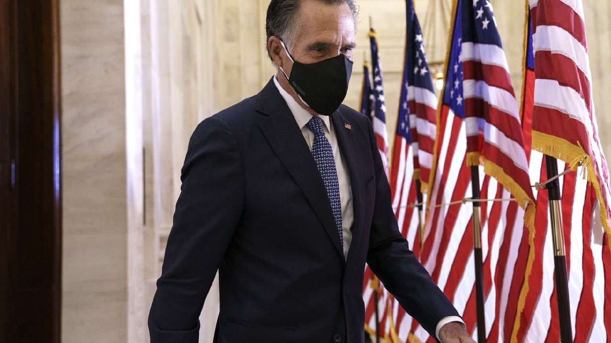 Utah Sen. Mitt Romney, pictured in this 2020 file
photo, discussed China at U.S. Global Leadership Coalition town
hall with former Illinois Congressman Peter Roskam, Tuesday, March
30, 2021.