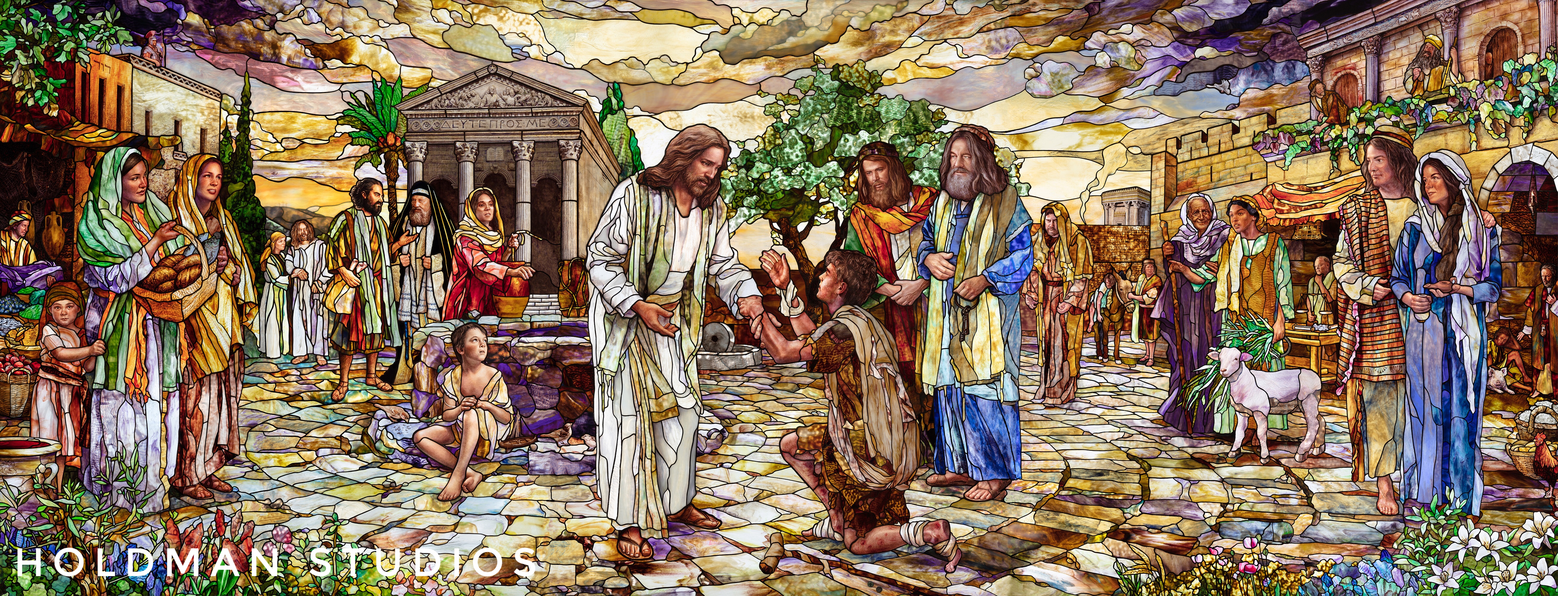 Purposeful artistic thought and symbols (even some Easter eggs) within Holdman Studios' stained glass images of Christ