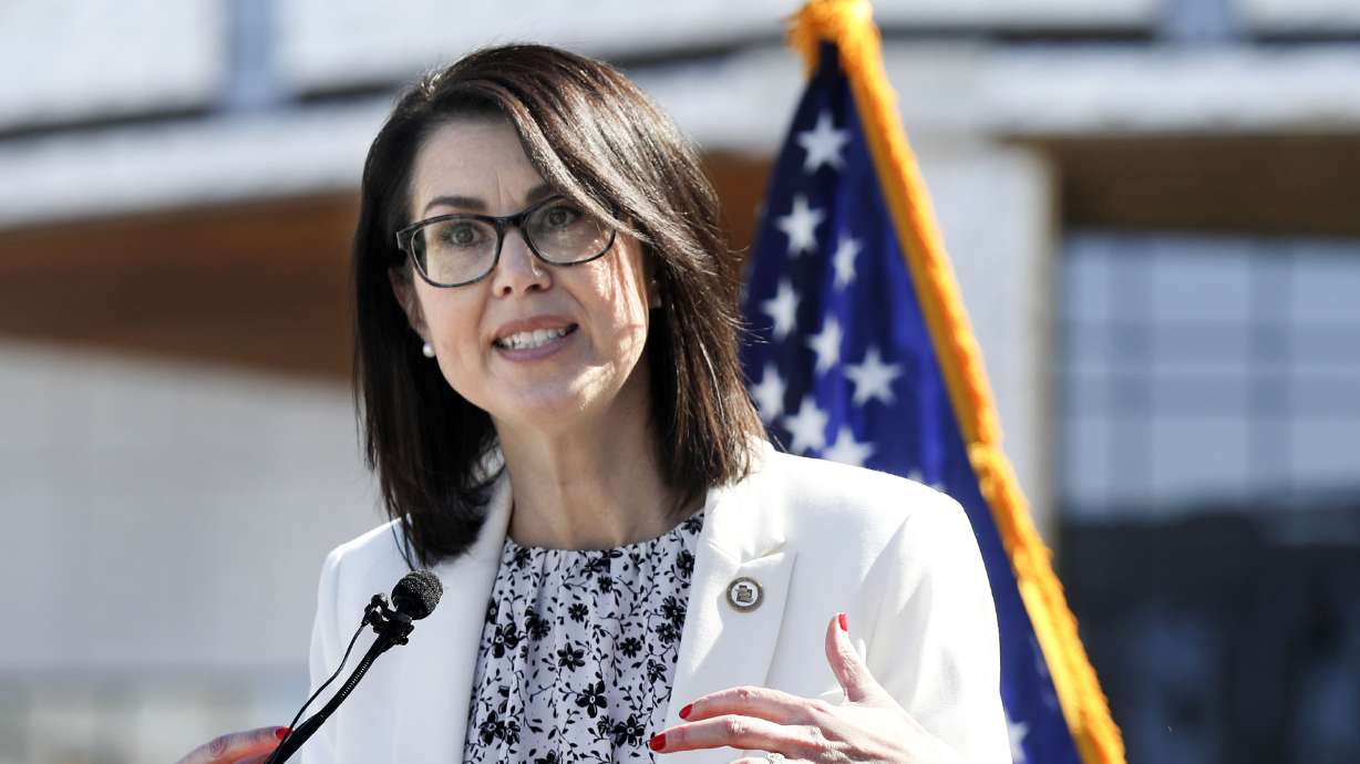 Utah Lt. Gov. Deidre Henderson speaks at a press conference April 2021. Over the weekend, Henderson voiced support for the Indian Child Welfare Act and codifying its protections for Native children in Utah.