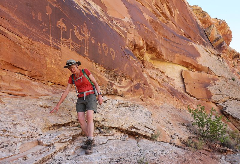 Interior Secretary Sally Jewell tours rock art in
Butler Wash near Bluff in southern Utah on Saturday, July 16,
2016.